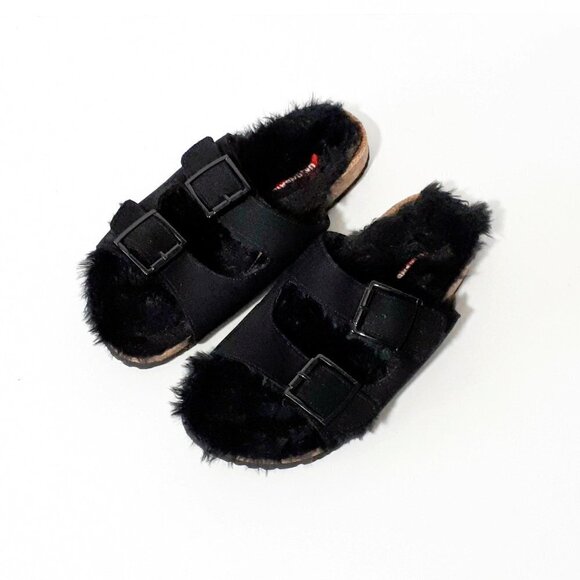 NWOT Unionbay black faux fur faux suede sandals - Picture 8 of 15